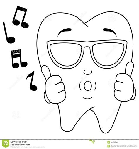 Coloring Cool Tooth With Sunglasses Stock Vector Illustration Of