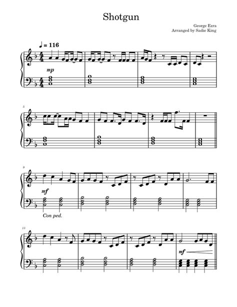 Shotgun George Ezra Easy Piano Sheet Music For Piano Solo