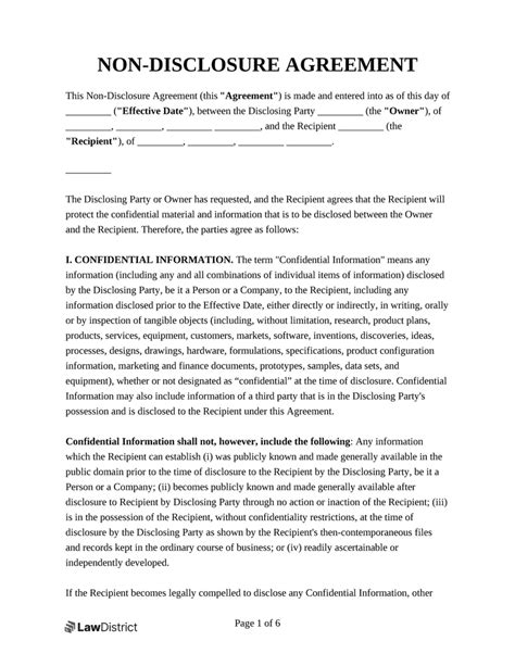 Free Non Disclosure Agreement Nda Pdf And Word Template Lawdistrict