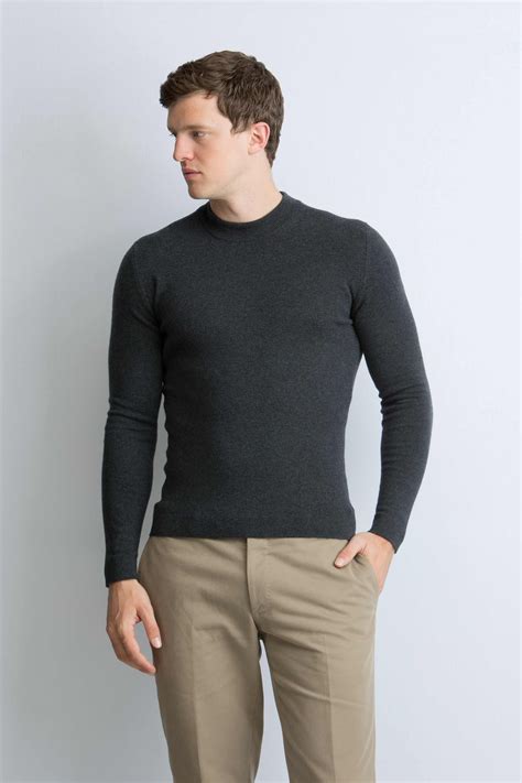 Cashmere Mock Turtle Neck Sweater In Quarry Grey Cashmere Outfits