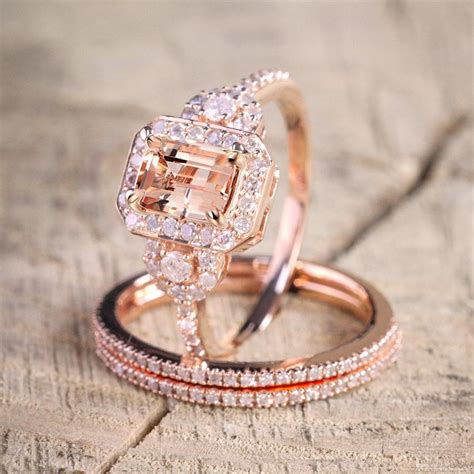 This stunning rose gold engagement ring is characterized by its bold design. Limited Time Sale 2 carat Morganite and Diamond Trio Ring ...