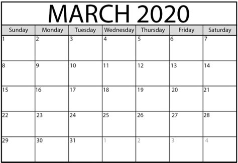 March 2020 Monthly Calendar Download And Print Free Printable Calendar