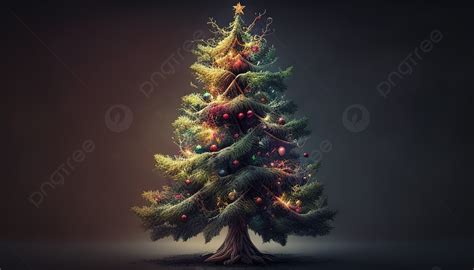 Christmas Tree Placed On A Dark Background Picture Of A Christmas Tree