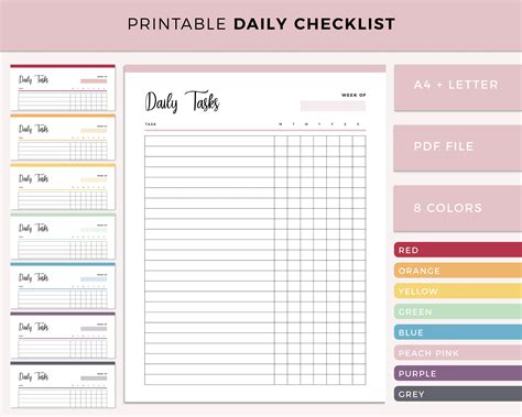 Printable Daily Checklist Daily Task Checklist Template Etsy Uk