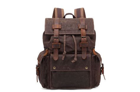 Waxed Canvas Backpack Men Leather Rucksack Travel Backpack Waterproof