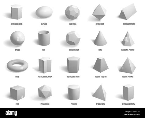 Realistic Basic 3d Shapes Geometry Sphere Cylinder Pyramid And Cube