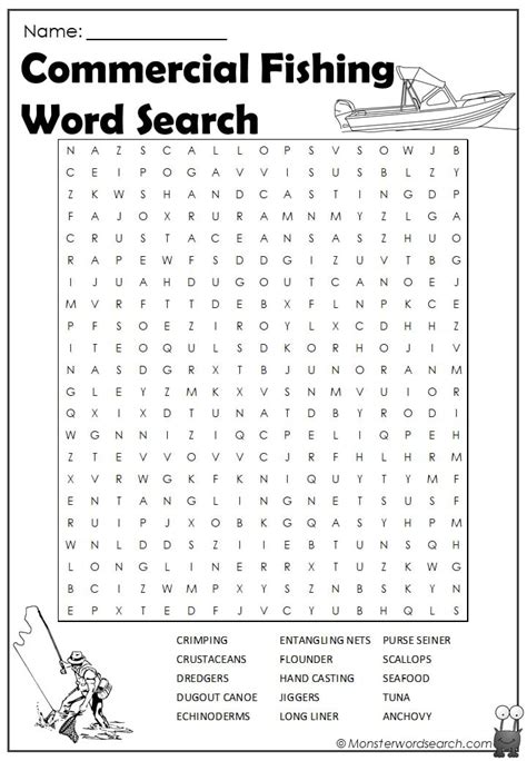 Commercial Fishing Word Search Monster Word Search