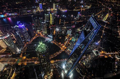 Cityscape With Pudong Jin Mao Tower And Shanghai Tower At Night High