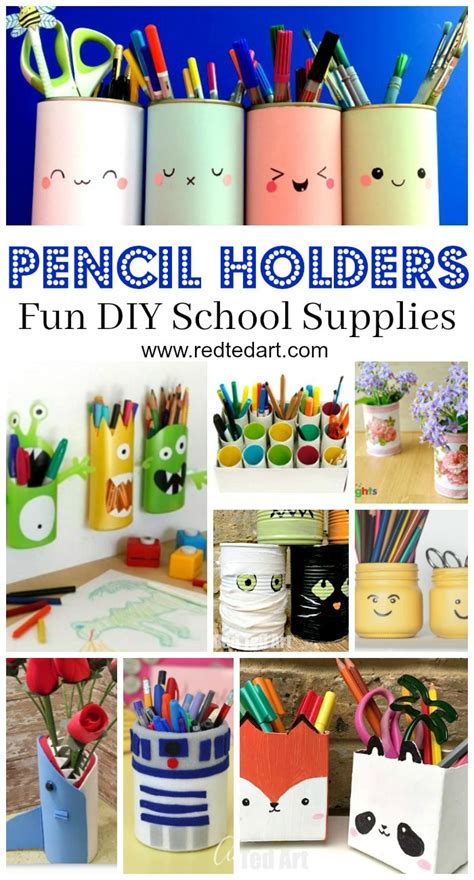 Pencil Holder Diy Ideas Red Ted Art Kids Crafts