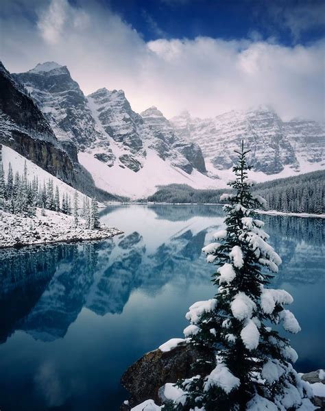Autumn Snowfall On Moraine Lake Banff National Park Alberta Canada