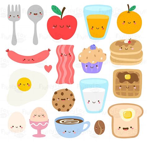 Kawaii Breakfast Clipart Cute Food Drink Cartoon Meal Etsy ในปี 2021