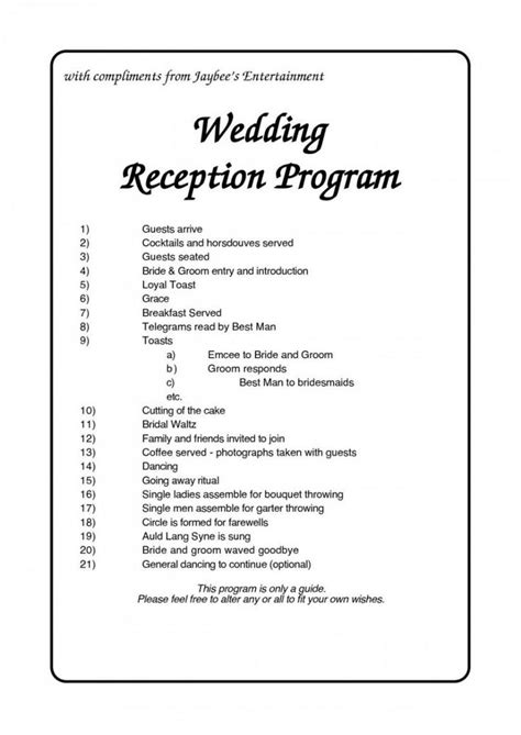 Editable Wedding Reception Program Templates Addictionary Wedding