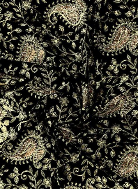 Buy Black N Gold Embroidered Velvet Fabric Embroidered Blended