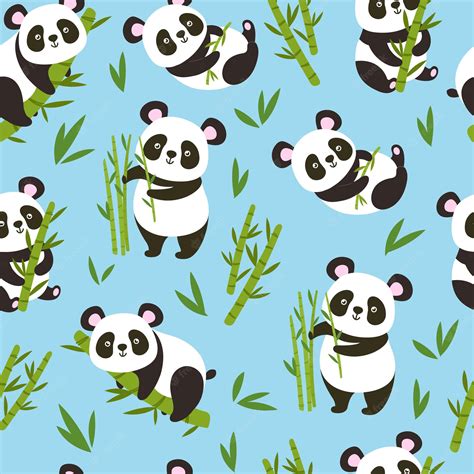 Premium Vector Pandas Pattern Seamles Baby Panda Bears With Bamboo