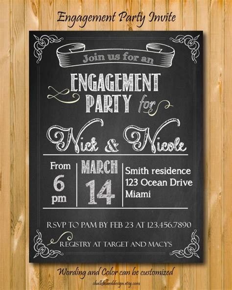 Engagement Party Invitation Printable Custom Chalkboard Invite