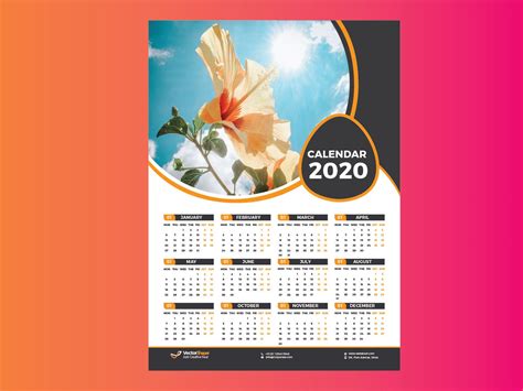 1 Page Calendar 2020 Template Design Calendar Design Layout Creative