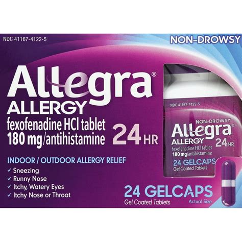 Allegra Adult 24hr Gelcaps 24 Ct 180 Mg Allergy Relief Walmart