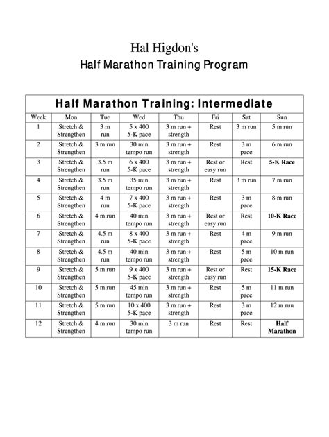 Half Marathon Training Plan Pdf Ph