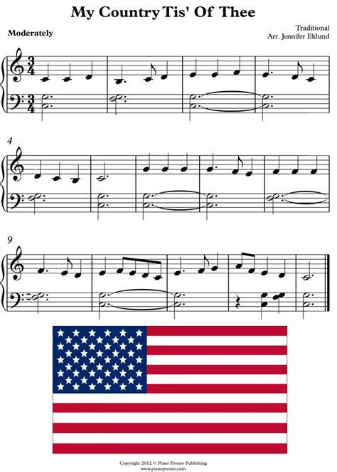 My Country Tis Of Thee For Easy Piano Two Hands C