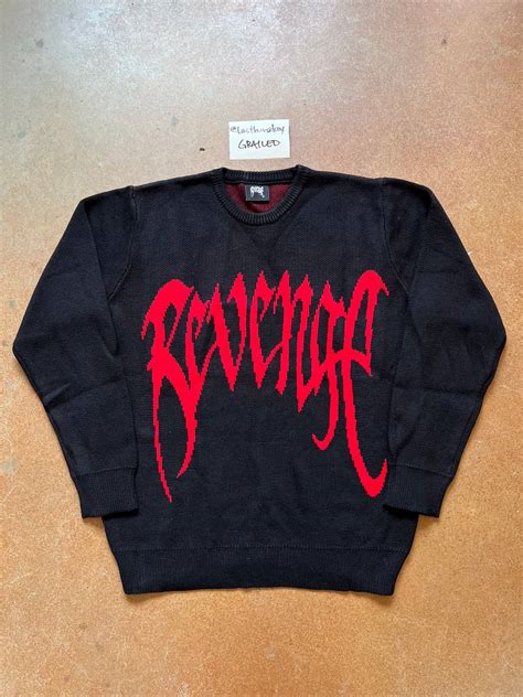 Revenge Revenge Knit Logo Sweater Blackred Small Grailed