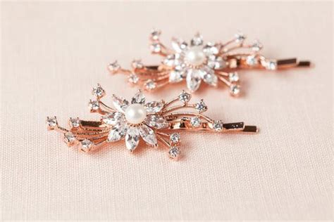 Rose Gold Hair Pins Bridal Hair Comb Crystal Wedding Hair Etsy