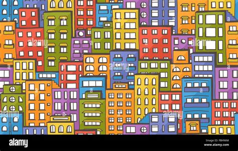 Seamless Colorful Urban Pattern Of Doodle Houses Stock Vector Image