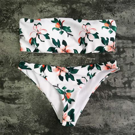 Floral Print High Cut Bandeaux Bikini Set Wti Design