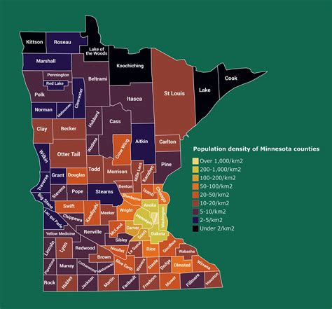 Population Density Of Minnesota Counties Minnesota Density County