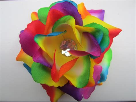 Rainbow Rose Flower Hair Clip Tye Dye