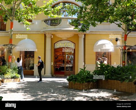 Gucci Shop Front Las Rozas Shopping Mall Madrid Spain With A Woman