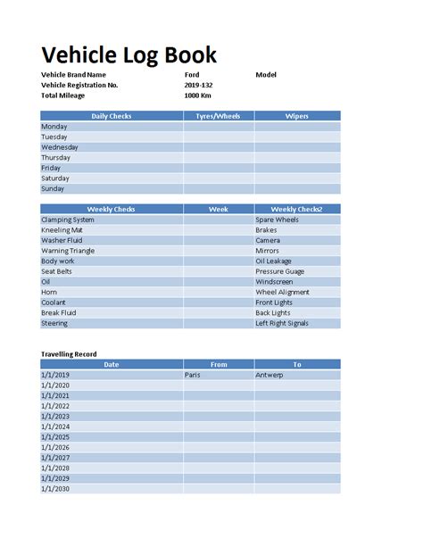 Vehicle Log Book Excel Templates At