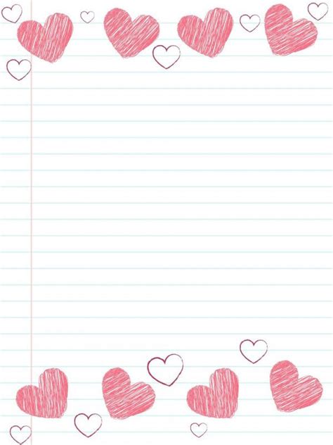 Lined Paper With Hearts Drawn On It