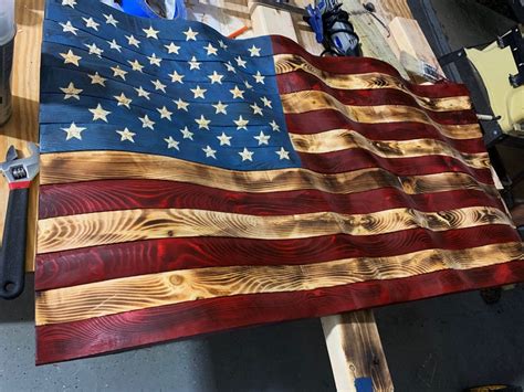 Wavy Wooden American Flag Handmade Etsy