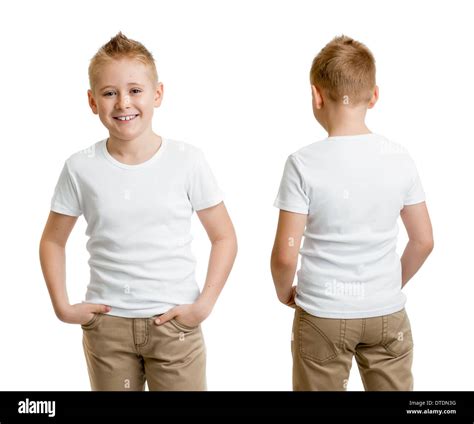 Handsome Kid Boy Model In White T Shirt Or Tshirt Back And Front