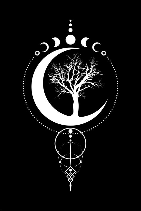 Mystical Moon Phases Tree Of Life Sacred Geometry Triple Moon Half