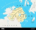 Mapa político de Irlanda del Norte con la capital, Belfast, frontera ...