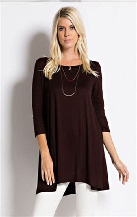 Women Boat Neck 34 Sleeve Long Knit Jersey Solid Tunic Dress Top