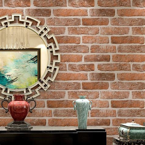 Haokhome Vintage Faux Brick Wallpaper Rolls Redcream 3d Realistic