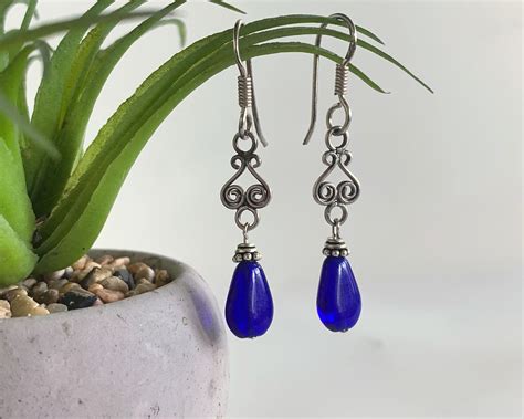 Vintage Cobalt Blue Glass Teardrop Antiqued Bali Sterling Etsy Ireland