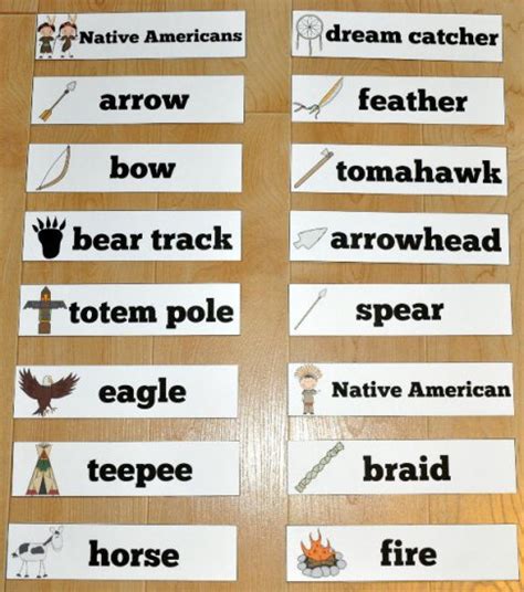 Native American Themed Visual Word Wall Words 100