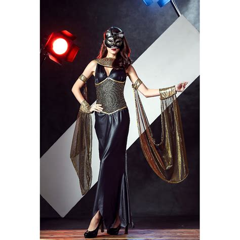 Mysterious Egyptian Cat Goddess Costume Halloween Adult Fancy Dress N11692