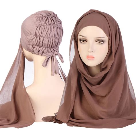 Islamic Chiffon Headscarf Solid Color Shawl Scarf With Cotton Inner