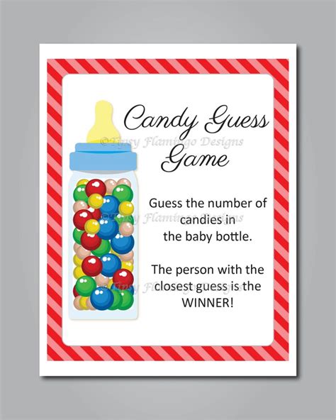 Candy Guessing Game Baby Shower Game Red Strips Baby Etsy