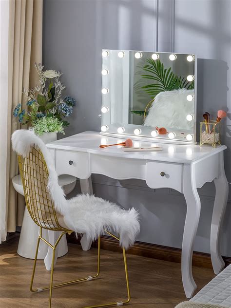 Luxfurni Vanity Tabletop Makeup Hollywood Mirror Dimmable Light Touch