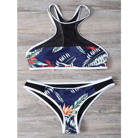 Voile Panel Tropical Print Bikini Set €15 Via Polyvore Featuring