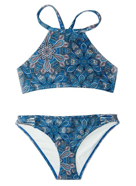 Chanceloves 2 Piece Bikini Swimsuit Set Blue Halter Top Classic Bottoms