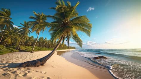 Dream Beach With Palm Tree Over The Sand Stock Photo Image Of Relax