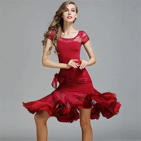 3 Colors Red Latin Dance Costumes Or Women Latin Rumba Dance Dresses Fringe Modern Dance