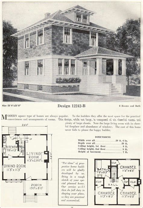 Four Square Home Design 12242 B C1920s Vintage House Plans