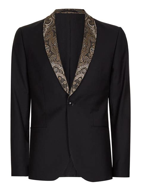 Lyst Topman Black Contrast Gold Lapel Skinny Fit Tuxedo Jacket In